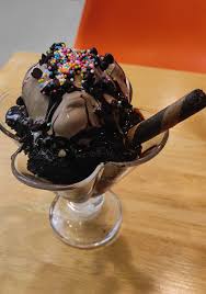 A photo of a chocolate ice cream cone at Navarre Ice Cream Shop in Navarre, Florida.